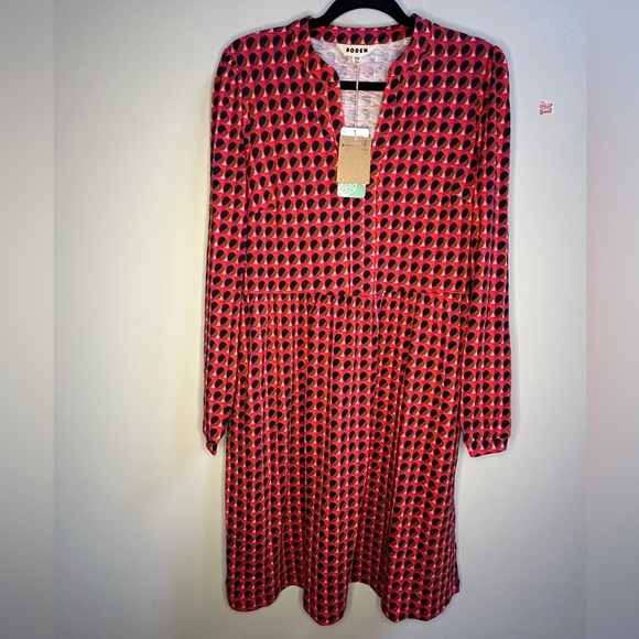 NEW Boden Naomi Relaxed Jersey Dress in Rouge/Red Sphere Geo Women’s 12R - Picture 3 of 9